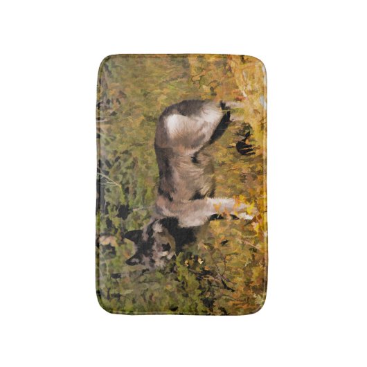 Zomer Grijze Wolf en Wilderness Forest Badmat (Voorkant Verticaal)