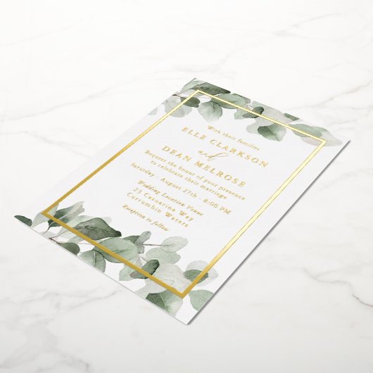 Zomer Groen Blad Gouden Huwelijk Goud Folie Uitnodiging (Gedraaid)