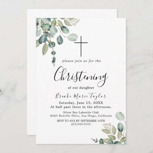 Zomer groen christelijke doop uitnodiging (Voorkant / Achterkant)