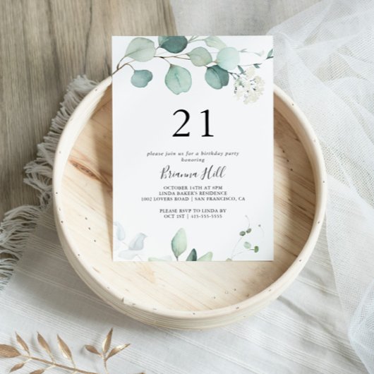 Zomer Groen Eucalyptus Blad 21ste Verjaardagsfeest Kaart