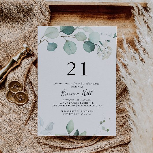 Zomer Groen Eucalyptus Blad 21ste Verjaardagsfeest Kaart