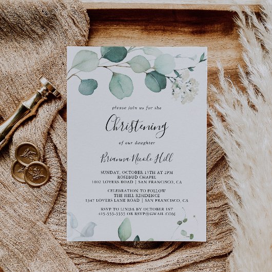 Zomer Groen Eucalyptus Bladgroen doopsel Kaart