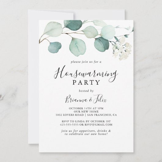 Zomer Groen Eucalyptus Foliage Housewarming Party Kaart (Voorkant)