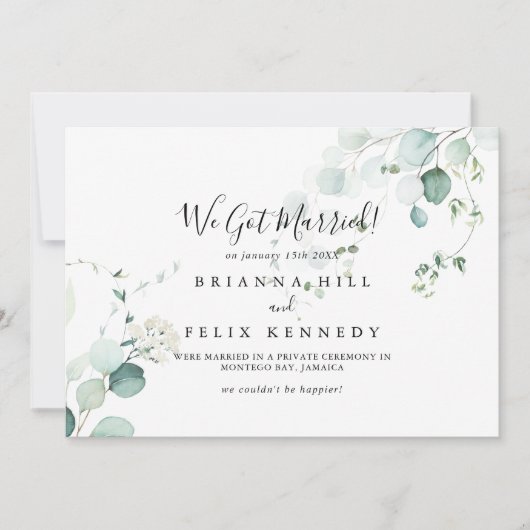 Zomer Groen Eucalyptus gebladerte Elopement Aankondiging (Voorkant)