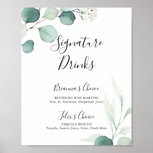 Zomer groen Eucalyptus Signature Dranken Bord Poster (Voorkant)