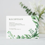 Zomer groen gebladerte bruiloft receptie kaart (Staand voorkant)