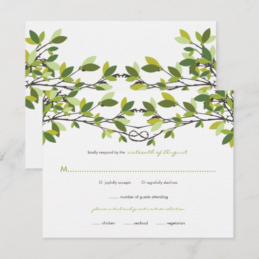 Zomer Groen Geknoopte Liefdesbomen Bruiloft RSVP K (Voorkant / Achterkant)