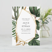 Zomer groen met gouden geometrische Save The Date (Staand voorkant)