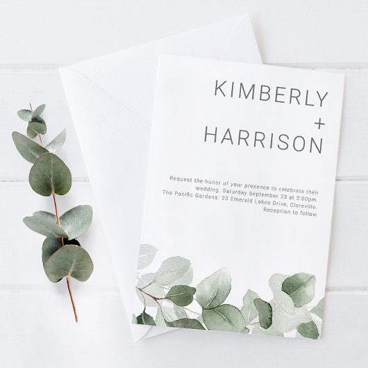 Zomer groen: moderne salie groen bladeren bruiloft kaart