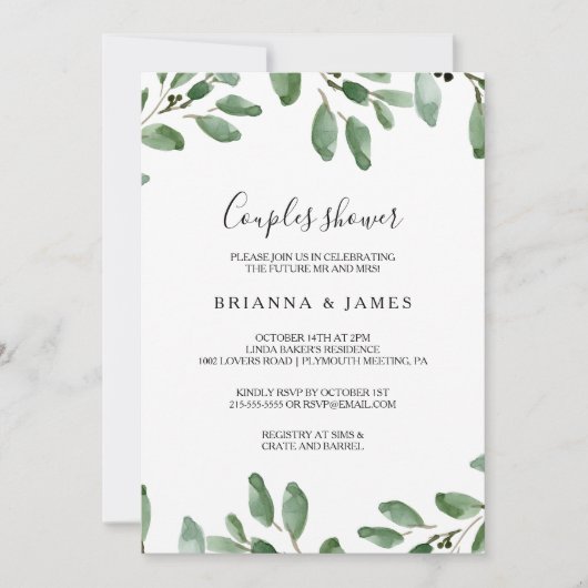 Zomer groen tropische eucalyptus koppels douche kaart (Voorkant)