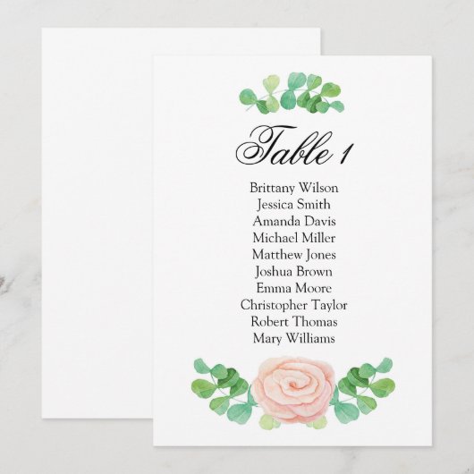 Zomer groen zitplaatsindeling. Trouwtafelplan Kaart (Voorkant / Achterkant)