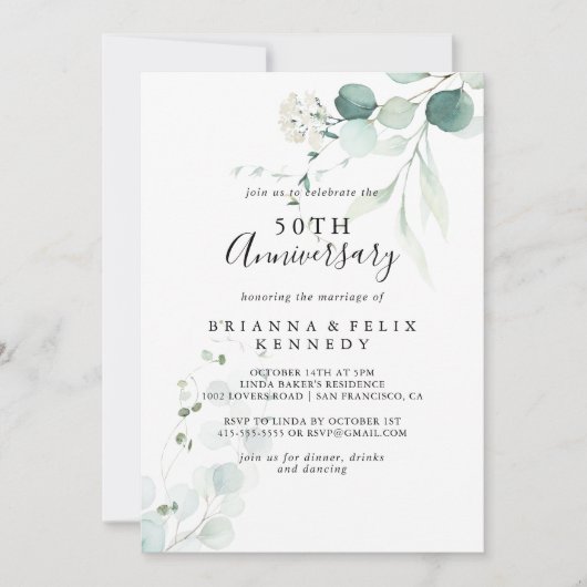 Zomer groene eucalyptus 50ste huwelijksjubileum kaart (Voorkant)