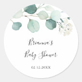 Zomer groene eucalyptus blad baby shower favor ronde sticker (Voorkant)