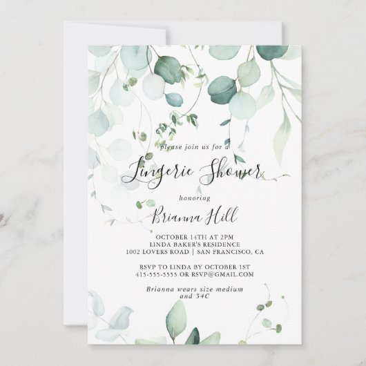 Zomer Groene Eucalyptus Bruids Lingerie Douche Kaart (Voorkant)