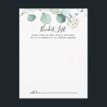 Zomer Groene Eucalyptus Bruiloft Bucket List Kaart<br><div class="desc">Deze zomergroene eucalyptus trouwbucket list kaarten zijn de perfecte activiteit voor een moderne bruiloft receptie of vrijgezellenfeest. Het ontwerp is voorzien van prachtige handbeschilderde waterverf groene eucalyptusbladeren,  inspirerend natuurlijke charme. Verander de formulering om aan te passen aan elke levensevenement. Bucket list teken wordt apart verkocht.</div>