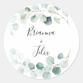 Zomer Groene Eucalyptus Bruiloft Envelop Afdichtin Ronde Sticker (Voorkant)