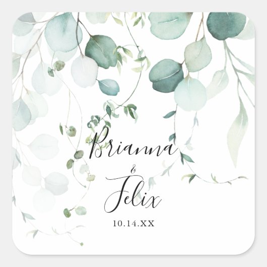 Zomer Groene Eucalyptus Bruiloft Envelop Afdichtin Vierkante Sticker (Voorkant)