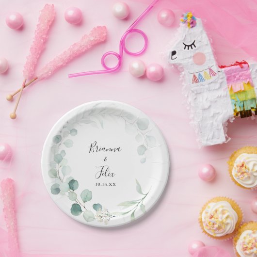 Zomer Groene Eucalyptus Foliage Trouwtaart Papieren Bordje (Feest)