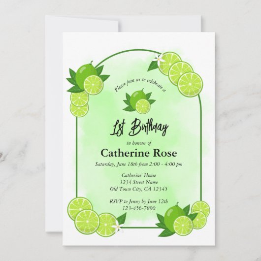 Zomer Groene Limoen Citrus Eerste Verjaardag Kaart (Voorkant)