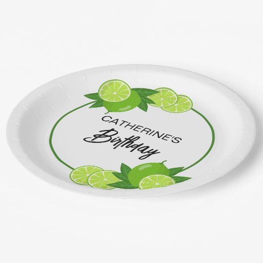 Zomer Groene Limoen Citrus Verjaardag Papieren Bordje (Gekanteld)