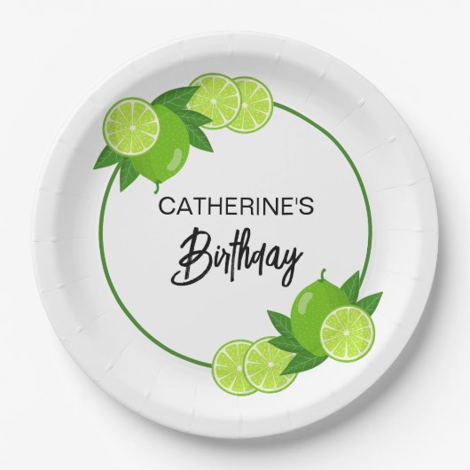Zomer Groene Limoen Citrus Verjaardag Papieren Bordje (Voorkant)