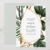 Zomer Groene met Gouden Geometrische Save The Date (Voorkant / Achterkant)