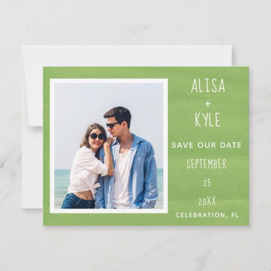 Zomer Groene Moderne Foto Save the Date (Voorkant)