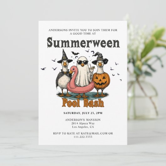 Zomer Halloween Feest Zwembad Borrel Kaart (Staand voorkant)