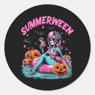 Zomer Halloween Skelet Heet Spook Strand Zomer Ronde Sticker