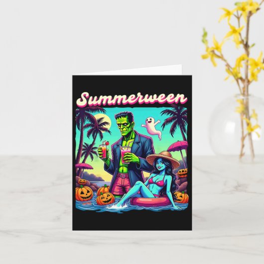 Zomer Halloween Zombie Frankenstein Boo Ghost Kaart (Gele Bloem)