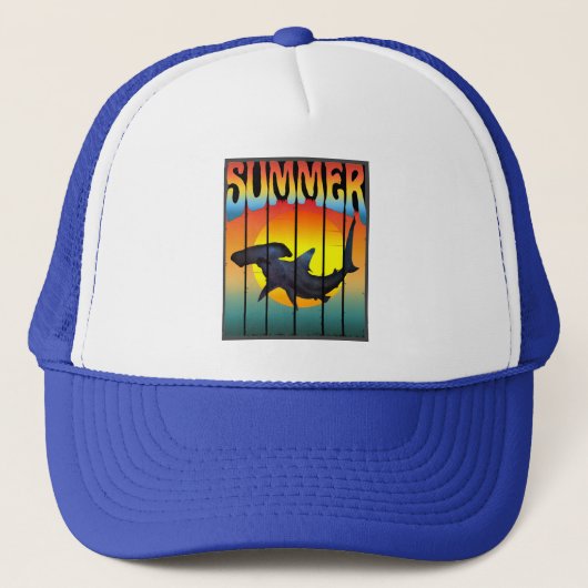 ZOMER HAMMERHEAD HAAI ZONSONDERGANG TRUCKER PET (Voorkant)