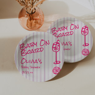 Zomer Hand Drawn Roze Baby aan boord van Baby show Papieren Bordje