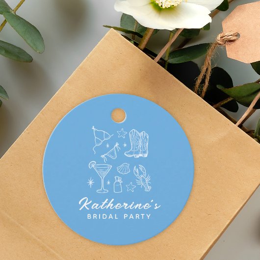 Zomer Handgetekende Blauwe Strand Bruiloft Feest Bedankjes Labels