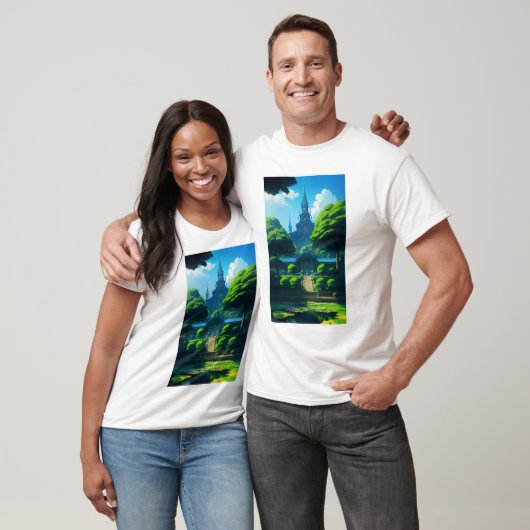 Zomer Happy Vibes Tempel en vijver Blue Sky T-shirt (Unisex)