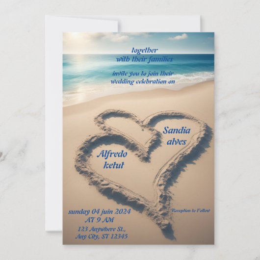 zomer harten strand oceaan blauw bruiloft kaart (Voorkant)