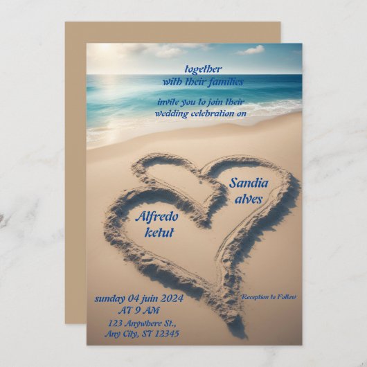 zomer harten strand oceaan blauw bruiloft kaart (Voorkant / Achterkant)