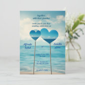 zomer harten strand oceaan blauw bruiloft kaart (Staand voorkant)