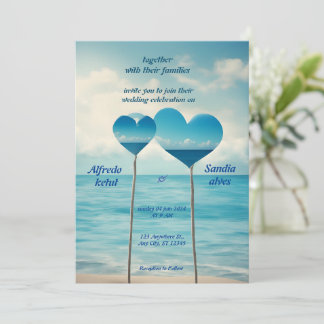 zomer harten strand oceaan blauw bruiloft kaart