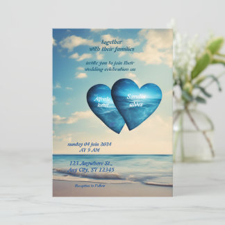 zomer harten strand oceaan blauw bruiloft kaart