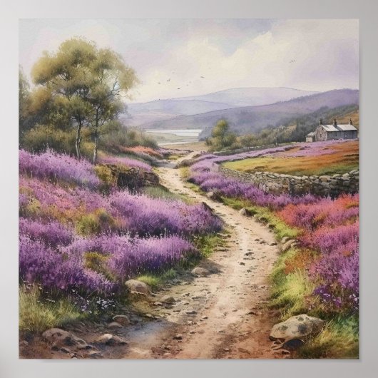 Zomer Heather Moorland Field Landschap Poster (Voorkant)