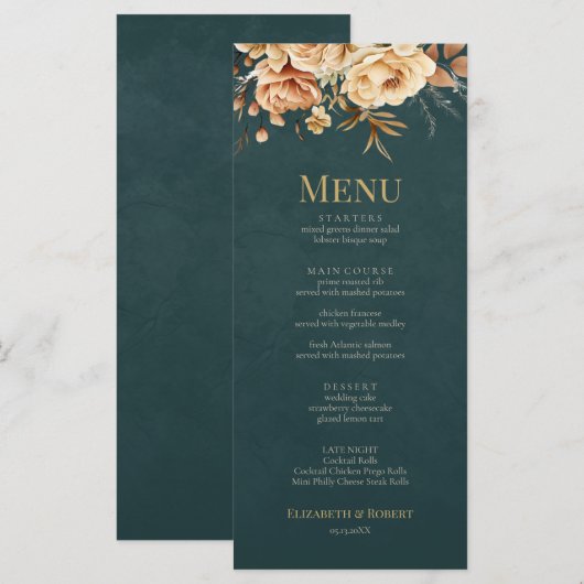 Zomer Heks Teal Trouwmenu Bos Menu (Voorkant / Achterkant)