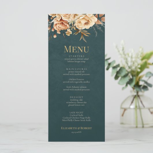 Zomer Heks Teal Trouwmenu Bos Menu (Staand voorkant)