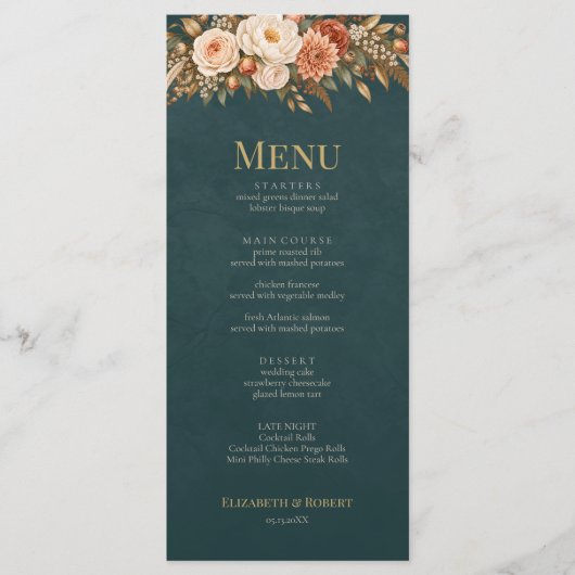 Zomer Heks Teal Trouwmenu Bos Menu (Voorkant)