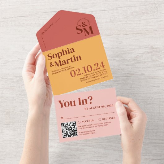 Zomer Helder Levendig Roze Geel Foto Bruiloft All In One Uitnodiging (Afscheurbaar)