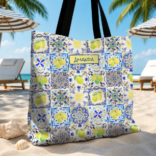 Zomer Helder Roze Blauw Siciliaanse Majolica Citru Tote Bag