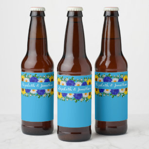 Zomer Hemelblauwe Bloemige Bruiloft Bier Etiket