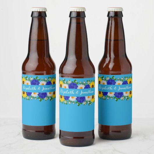 Zomer Hemelblauwe Bloemige Bruiloft Bier Etiket (Flessen)
