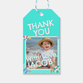 Zomer Hemelblauwe Jongens 1e Verjaardag Cadeaulabel