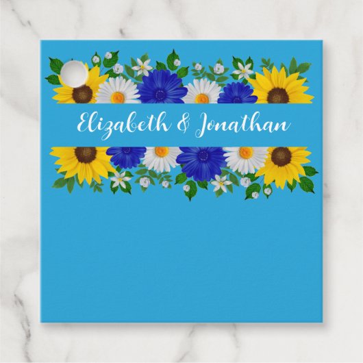 Zomer Hemelsblauw Bloemen Bruiloft Bedankjes Labels (Voorkant)