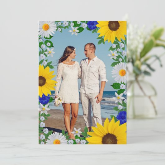 Zomer Hemelsblauw Bloemen Bruiloft Bedankkaart (Staand voorkant)